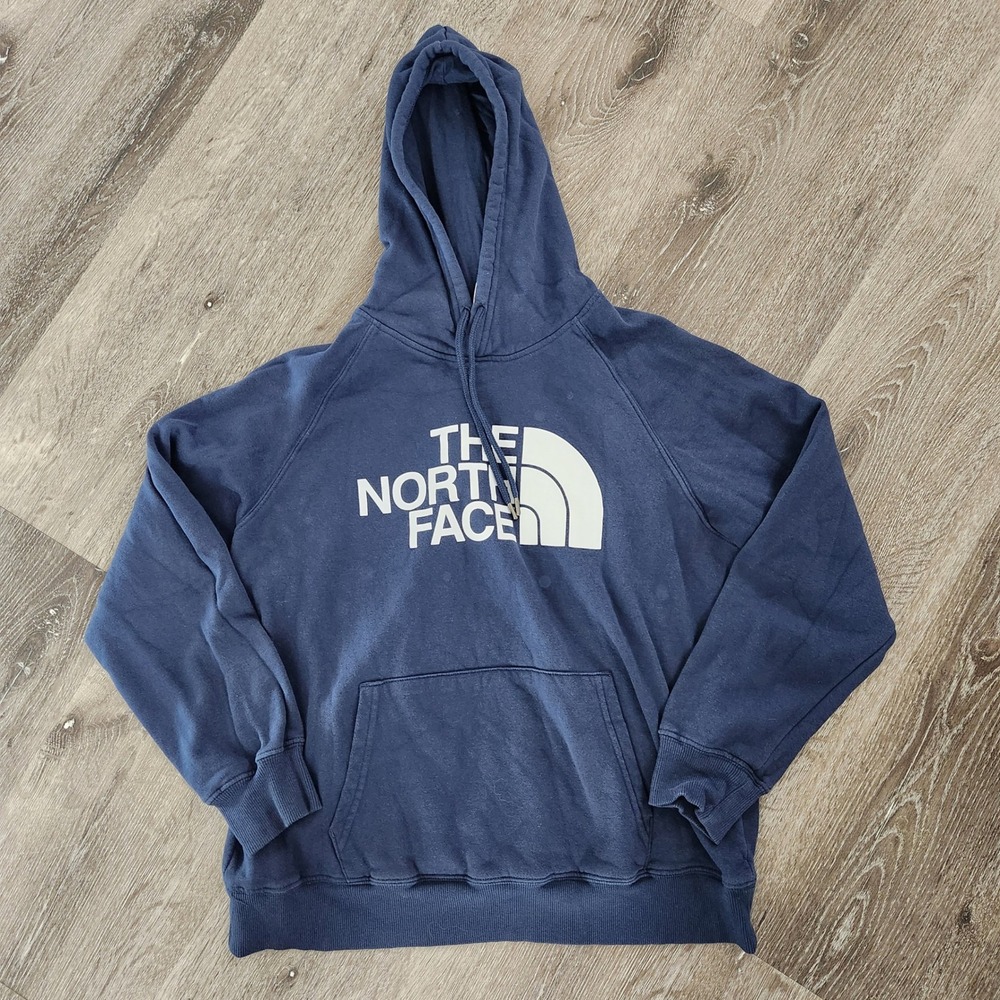 The North Face Womens Circular Design Hoodie Navy Blue Logo Pullover Large